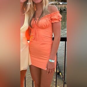 Tiger Mist Coral Ruched Dress